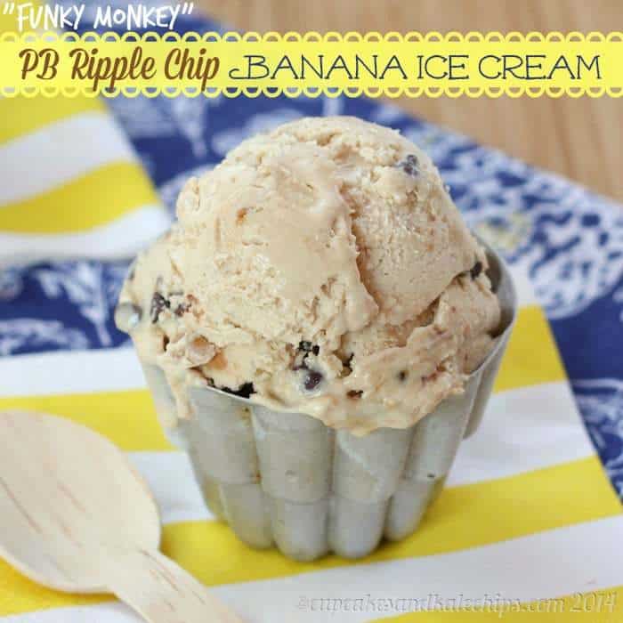 "Funky Monkey" PB Ripple Chip Banana Ice Cream - it's easy to make the best ice cream ever for peanut butter and chocolate lovers! | cupcakesandkalechips.com | #dessert #glutenfree