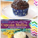 Double chocolate chip muffins made with greek yogurt.