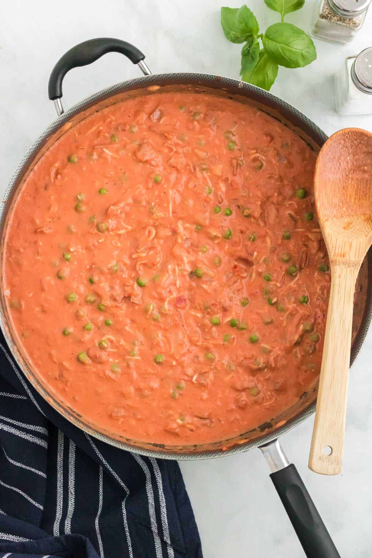 Tomato cream sauce in a skillet.