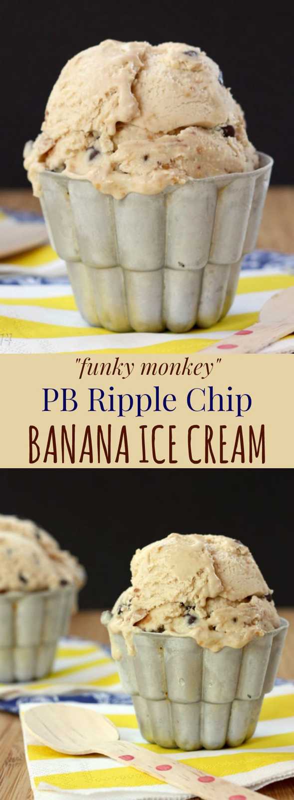 "Funky Monkey" PB Ripple Chip Banana Ice Cream - it's easy to make the best ice cream ever for peanut butter and chocolate lovers! | cupcakesandkalechips.com 