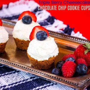 Triple Berry Chocolate Chip Cookie Cups square featured image with title