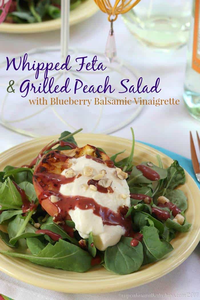 Whipped Feta & Grilled Peach Salad with Blueberry Balsamic Vinaigrette | cupcakesandkalechips.com | #vegetarian #fruit #glutenfree