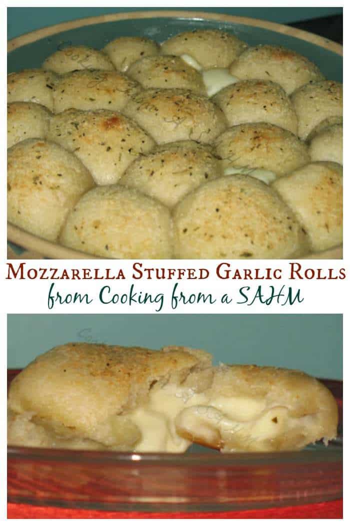 Mozzarella Stuffed Garlic Rolls - simple & delicious | Cooking From a SAHM for cupcakesandkalechips.com | #bread #cheese
