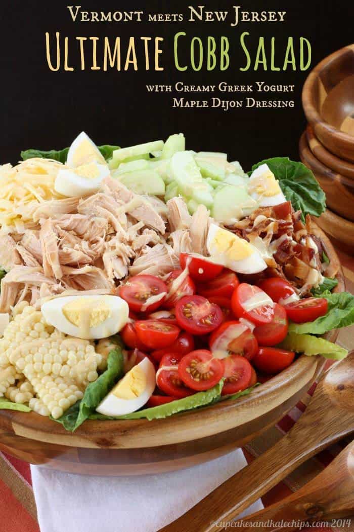 Vermont Meets New Jersey Ultimate Cobb Salad with Creamy Greek Yogurt Maple Dijon Dressing | cupcakesandkalechips.com | #bacon #cheese #glutenfree