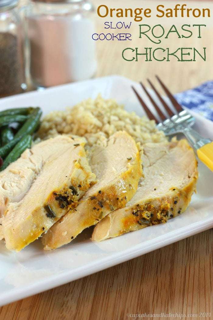 Orange Saffron Slow Cooker Roast Chicken - a chicken recipe with gourmet flavors, but easy enough for busy weeknights |cupcakesandkalechips.com | gluten free, paleo, low carb, healthy {#SlowCookerMeals #Giveaway #Spon}