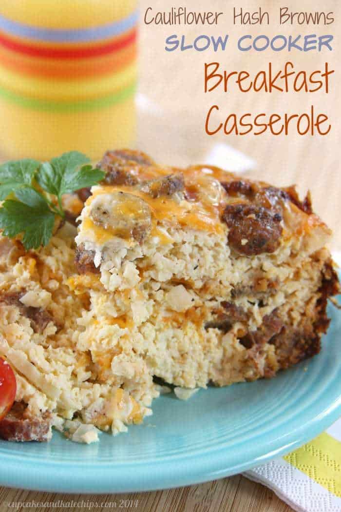 Cauliflower Hash Browns Slow Cooker Breakfast Casserole - an easy recipe to feed a crowd | cupcakesandkalechips.com | gluten free, low carb