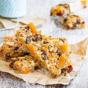 Gluten Free Granola Bars piled on parchment paper