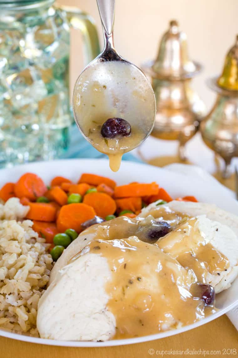 Spoon Cranberry Apple Cider Gravy over turkey or chicken