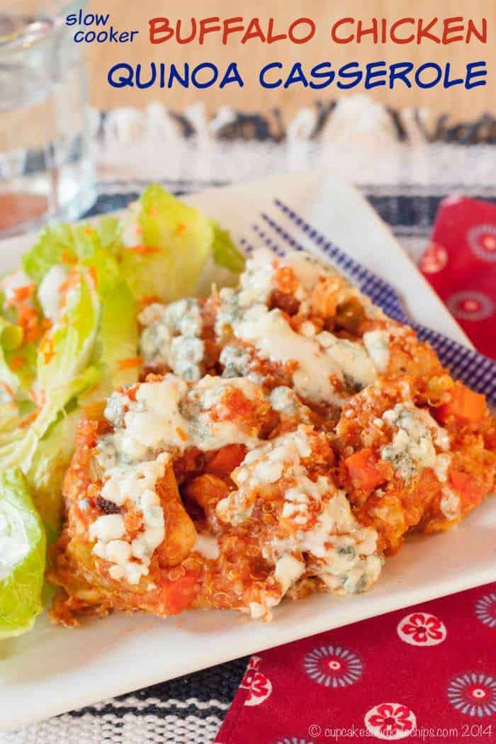 Slow Cooker Buffalo Chicken Quinoa Casserole - an easy crockpot dinner recipe