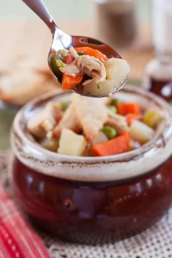 Leftover Turkey Soup on a spoon