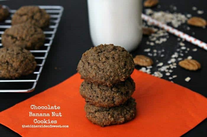 Chocolate Banana Nut Cookies - combine three great flavors into one healthy dessert recipe that's kid-approved! | thebittersideofsweet.com for cupcakesandkalechips.com