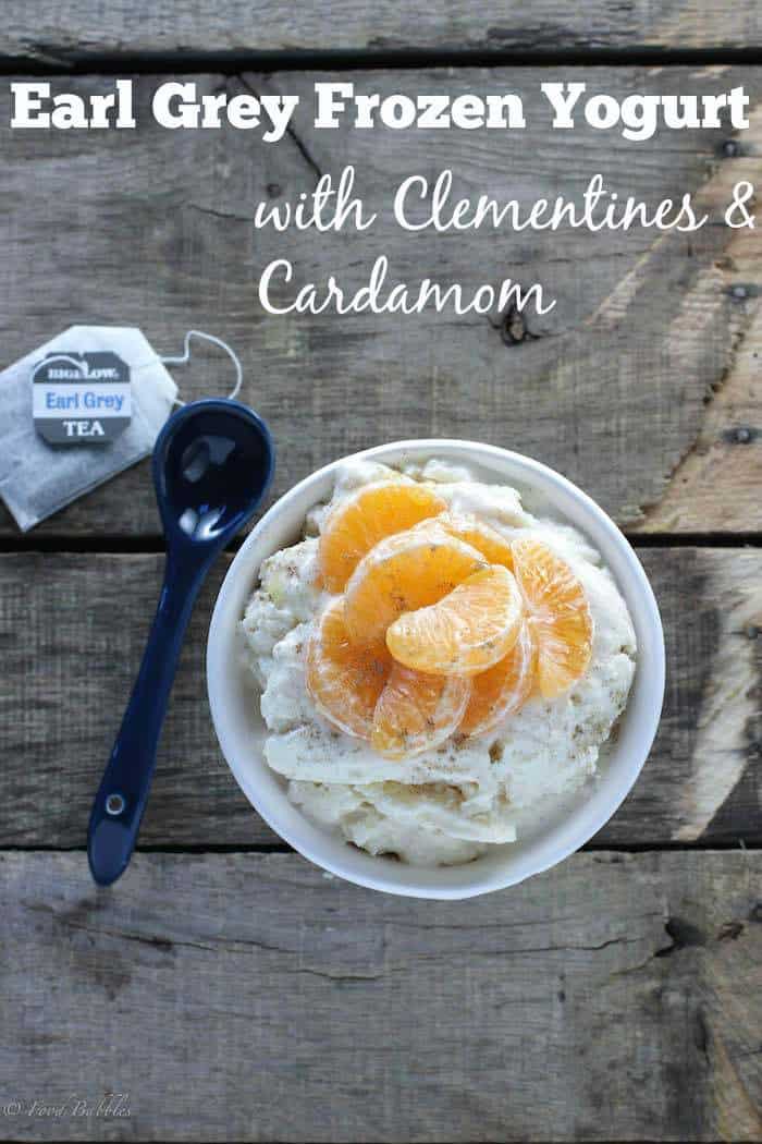 Earl Grey Frozen Yogurt topped with Clementines & Cardamom - a creamy, healthy dessert recipe that is easy to make but sure to impress | foodbabbles.com for cupcakesandkalechips.com | gluten free