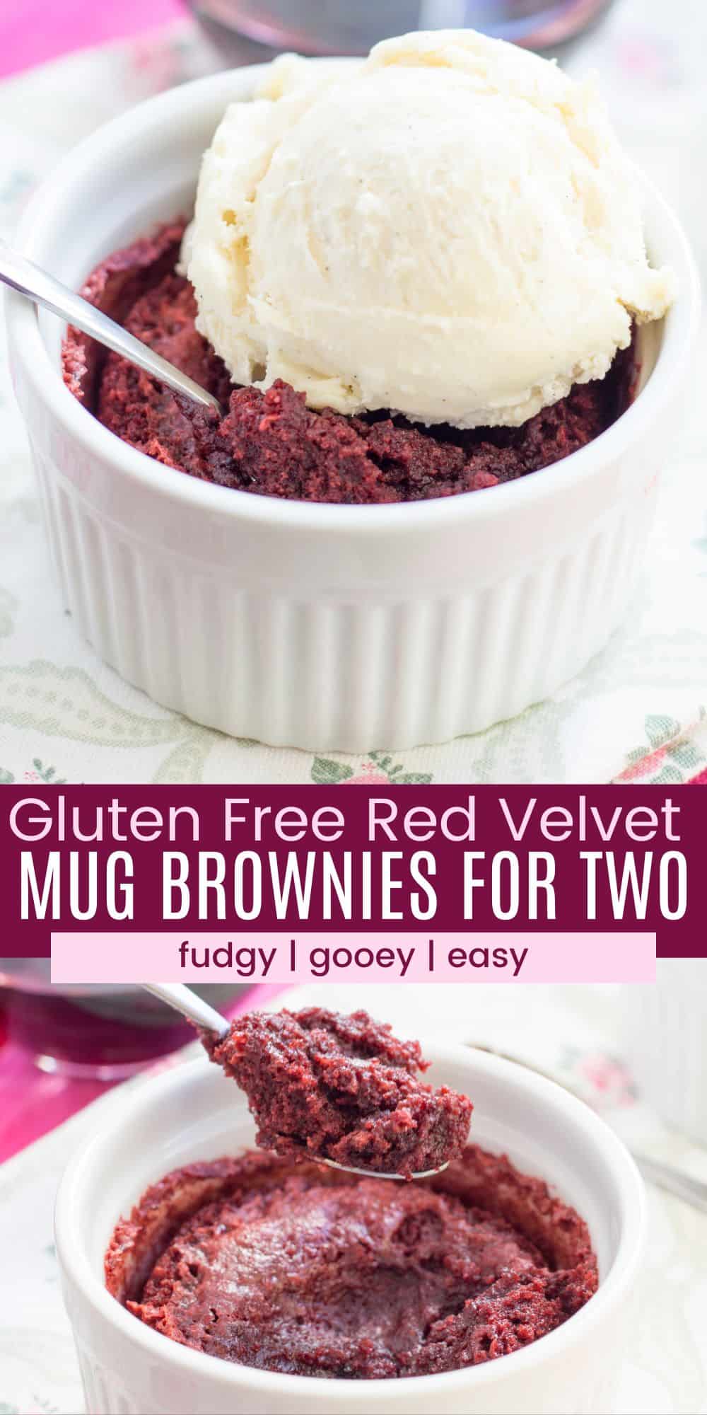Gluten-Free Red Velvet Brownies for Two - this easy gluten-free brownie recipe makes just two servings. The perfect chocolate dessert for Valentine's Day or a date night in. #brownies #redvelvet #redvelvetbrownies #glutenfree #dessertforrtwo #valentinesday #glutenfreedessert #glutenfreebrownies #chocolatedessert #brownierecipe