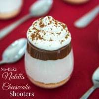 No-Bake Nutella Cheesecake Shooters - layers of cheesecake, chocolate hazelnut spread and whipped cream on top of a classic graham cracker or gluten free crust and topped with whipped cream are a simple, rich and elegant mini dessert perfect for a party! | cupcakesandkalechips.com