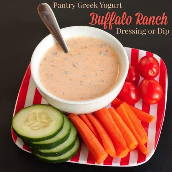 Pantry Greek Yogurt Buffalo Ranch Dressing or Dip - a healthy way to add a little kick to your salads or veggies with basic ingredients in your kitchen | cupcakesandkalechips.com | gluten free