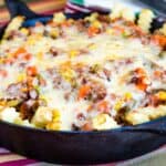 Cast Iron Skillet with Shepherd's Pie Ground Beef Topped French Fries