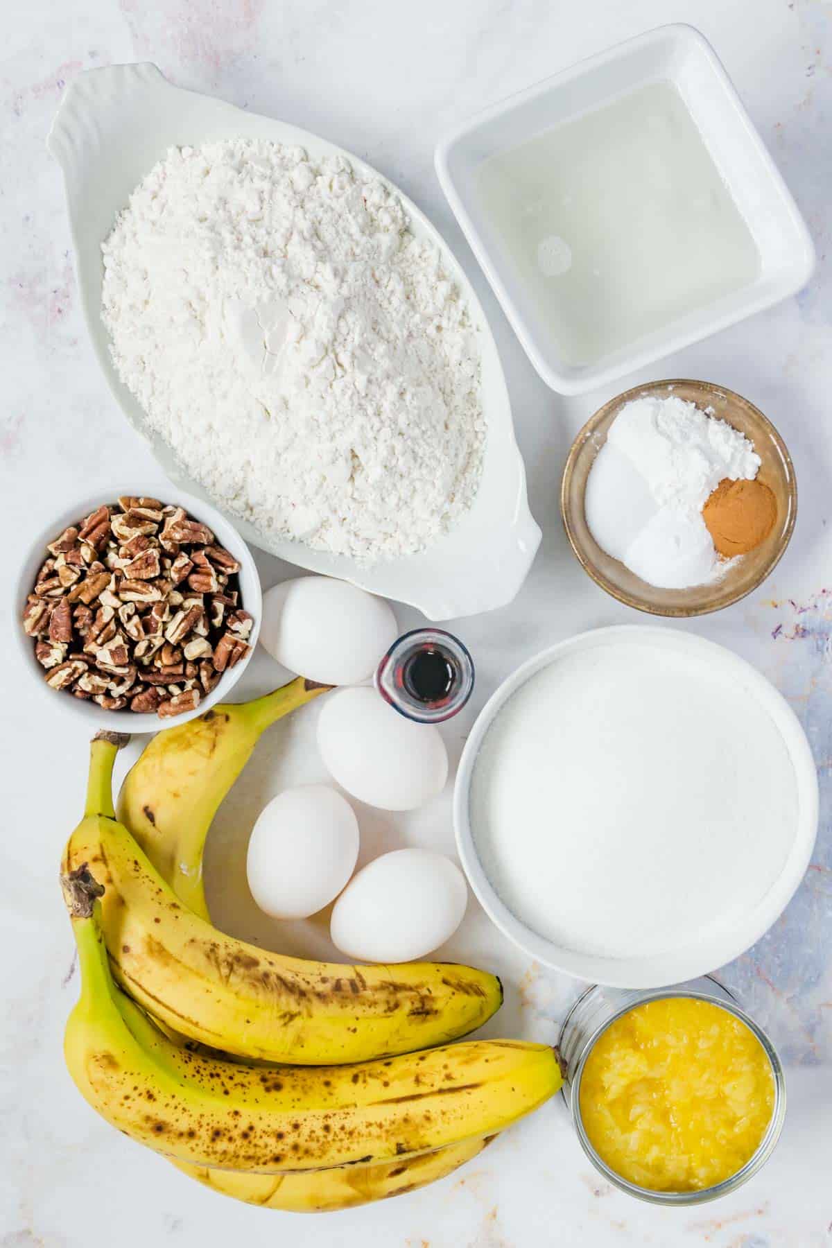 The ingredients for gluten free hummingbird cake.