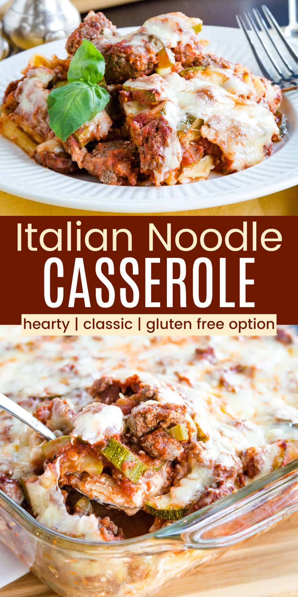 Italian Noodle Casserole - an old-fashioned baked Italian pasta recipe gets a healthy update, but keeps the layers of creamy noodles, meaty sauce and bubbly cheese. You can even use gluten free pasta to make this comfort food family dinner. #cupcakesandkalechips #pasta #casserole #glutenfree #comfortfood #noodles #groundbeef