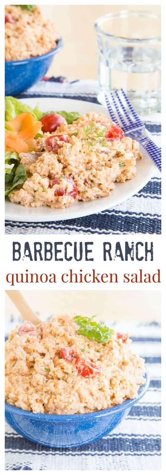 Barbecue Ranch Quinoa Chicken Salad - combine a healthy Greek yogurt Ranch dressing with your favorite barbecue sauce for a satisfying cool dinner or lunches all week. | cupcakesandkalechips.com | gluten free recipe