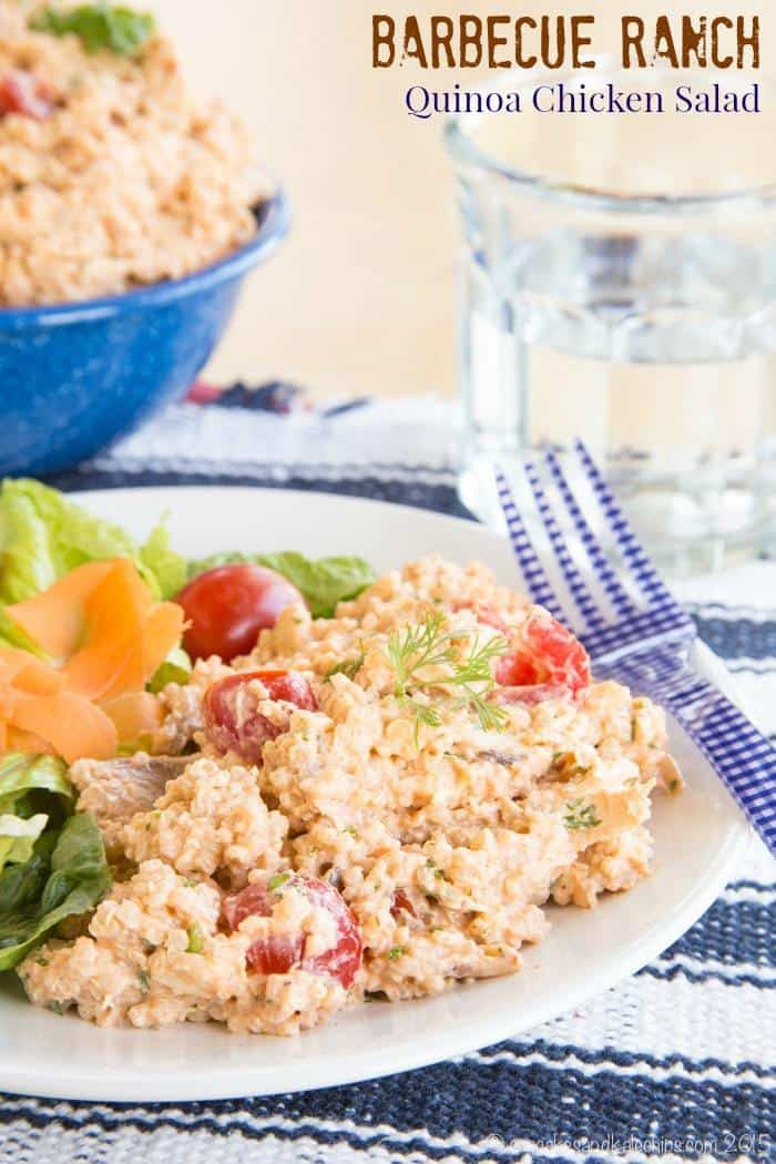 Barbecue Ranch Quinoa Chicken Salad - combine a healthy Greek yogurt Ranch dressing with your favorite barbecue sauce for a satisfying cool dinner or lunches all week. | cupcakesandkalechips.com | gluten free recipe