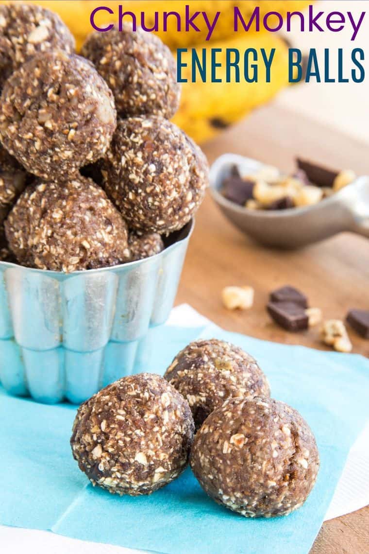 Chunky Monkey Energy Balls Recipe Image with title