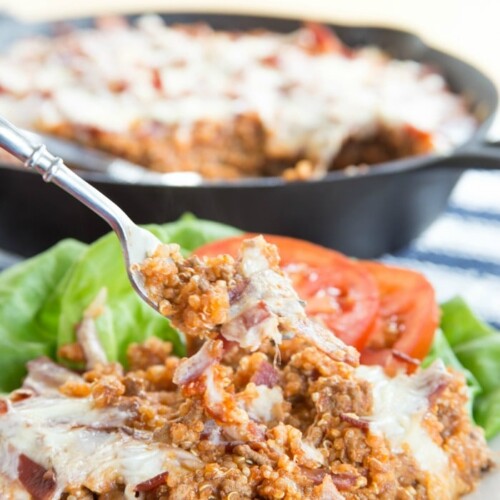 Bacon Cheeseburger Quinoa Skillet Cupcakes & Kale Chips