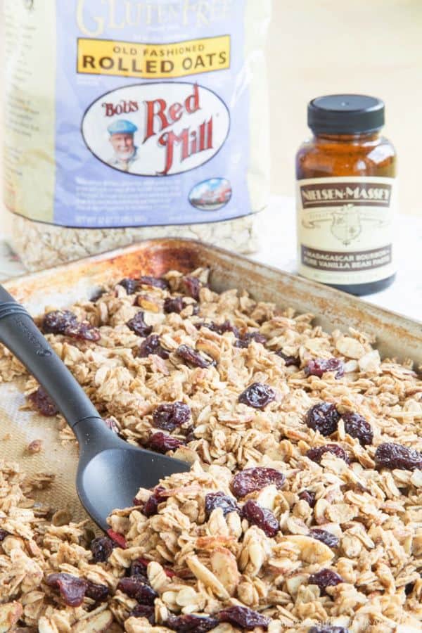 Cherry Vanilla Almond Granola - sweet and nutty with lots of crunch and chewy bits. Perfect for topping your yogurt! | cupcakesandkalechips.com | gluten free, vegan recipe