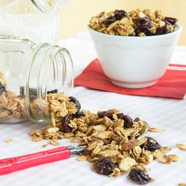 Cherry Vanilla Almond Granola - sweet and nutty with lots of crunch and chewy bits. Perfect for topping your yogurt! | cupcakesandkalechips.com | gluten free, vegan recipe