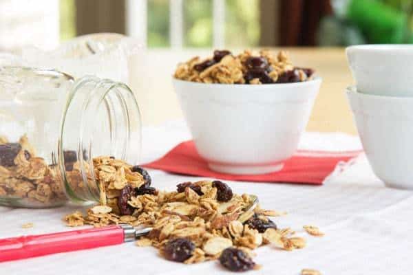 Cherry Vanilla Almond Granola - sweet and nutty with lots of crunch and chewy bits. Perfect for topping your yogurt! | cupcakesandkalechips.com | gluten free, vegan recipe