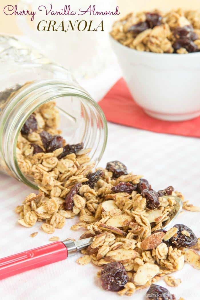 Cherry Vanilla Almond Granola - sweet and nutty with lots of crunch and chewy bits. Perfect for topping your yogurt! | cupcakesandkalechips.com | gluten free, vegan recipe