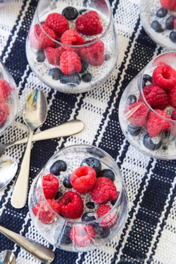 Triple Berry Coconut Chia Seed Parfaits from overhead