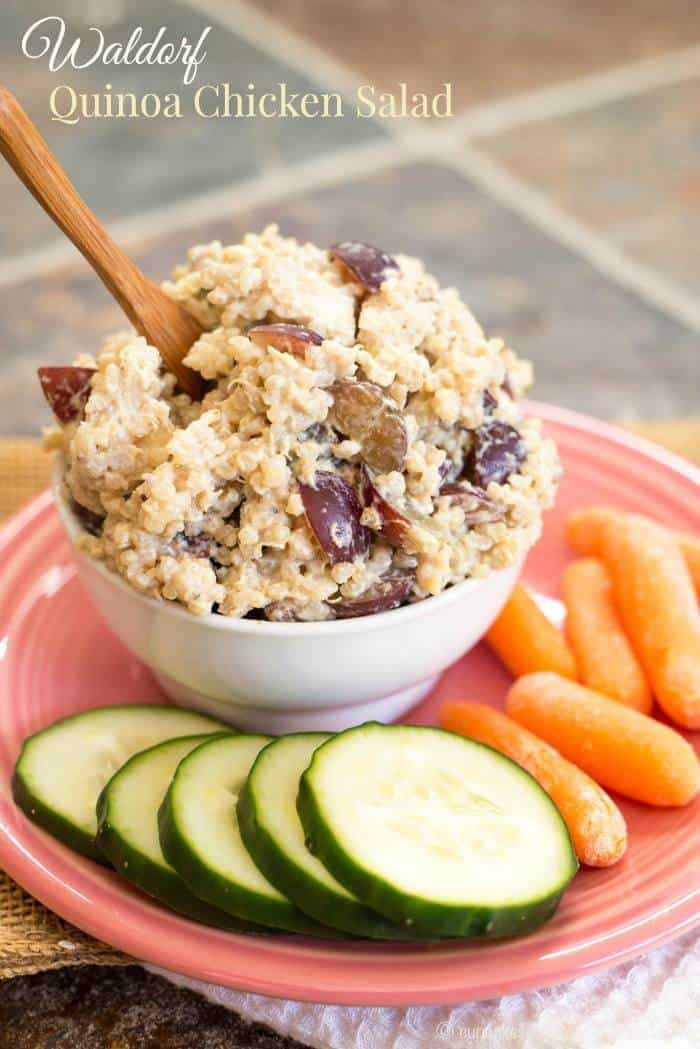 Waldorf Quinoa Chicken Salad - a simple, healthy, and protein-packed combination with sweet juicy grapes and crunchy walnuts. Make it for an easy summer dinner or lunches all week | cupcakesandkalechips.com | gluten free recipe 