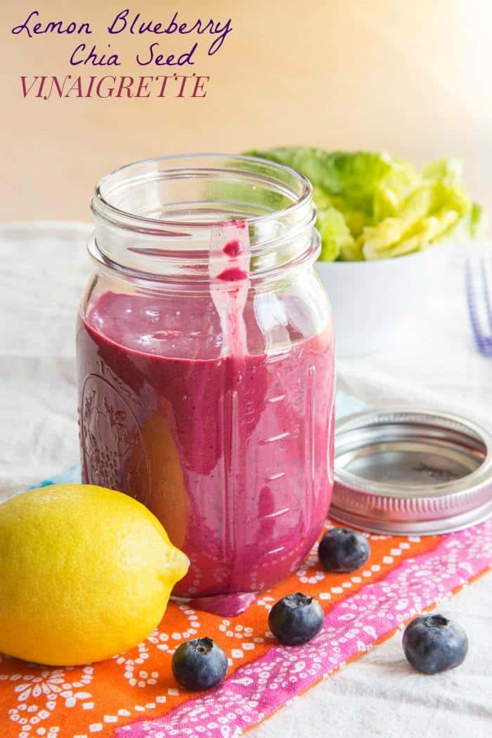 Lemon Blueberry Chia Seed Vinaigrette Salad Dressing - fresh and fruity, and adds some zing to your summer salads. Or use it to marinate chicken for grilling. | cupcakesandkalechips.com | gluten free, vegan recipe