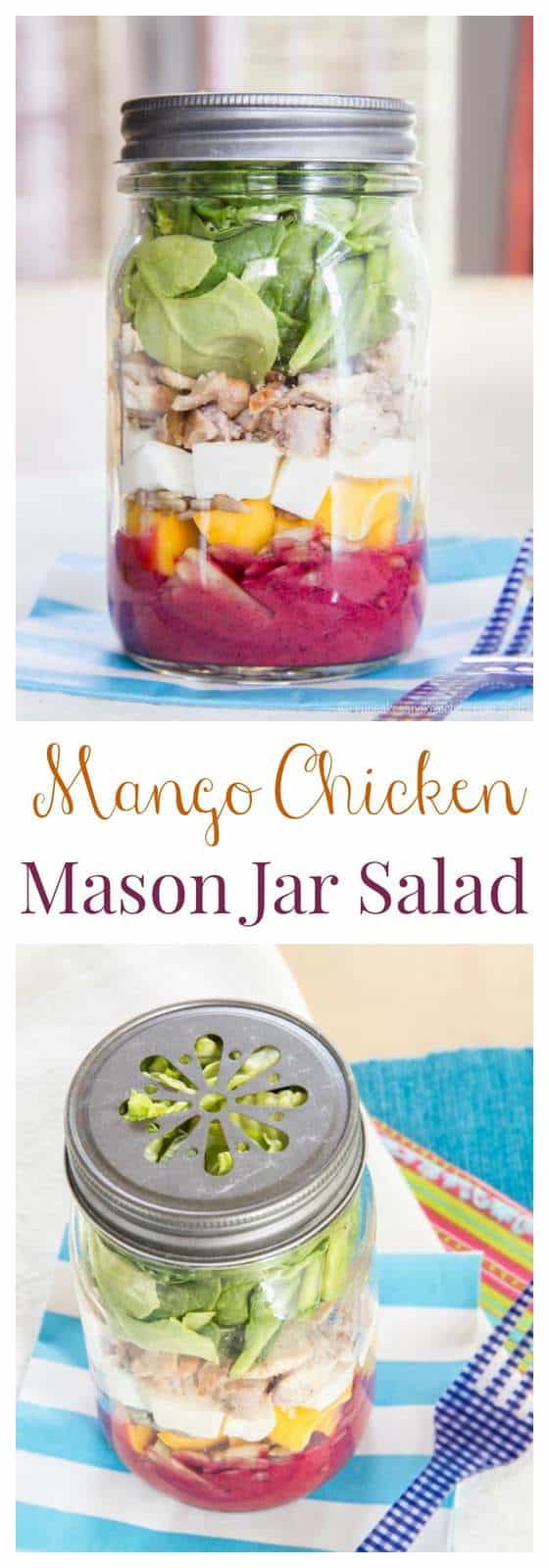 Mango Chicken Mason Jar Salad with Lemon Blueberry Chia Seed Vinaigrette - a simple and healthy make-ahead lunch for summer. | cupcakesandkalechips.com | gluten free recipe