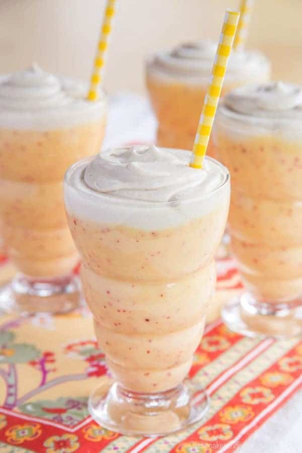 Dairy-Free Peach Mango Lassis with Whipped Coconut Cream - add some fresh peaches to the traditional Indian drink for a cool, creamy, and healthy snack or dessert! | cupcakesandkalechips.com | gluten free, paleo, vegan recipe