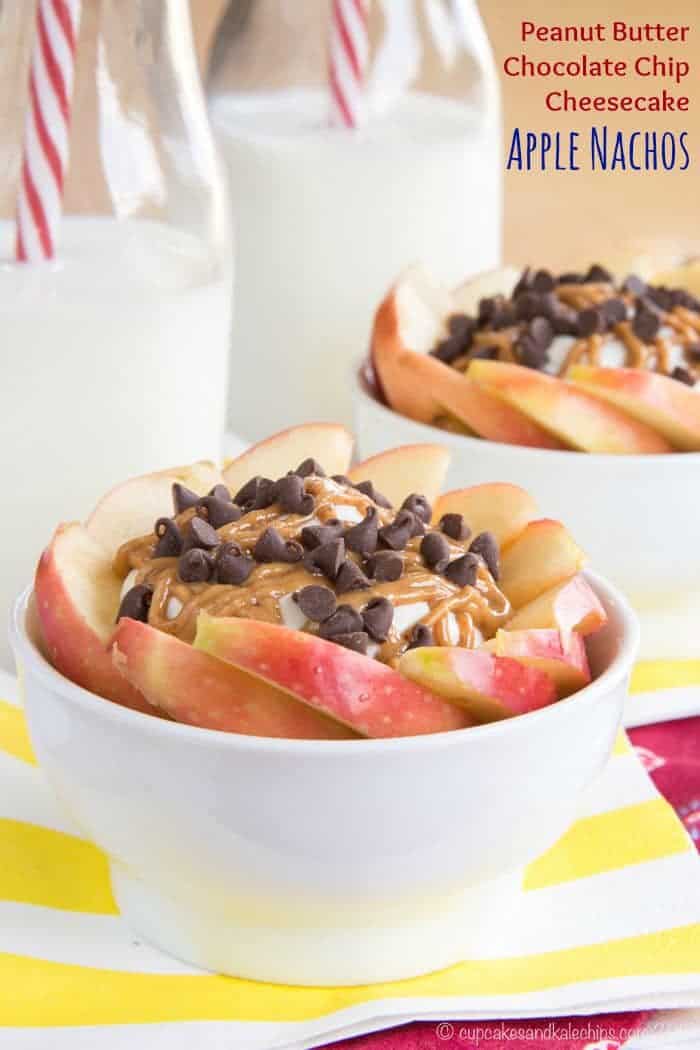 Peanut Butter Chocolate Chip Cheesecake Apple Nachos - my kids love this easy gluten-free dessert! I love that they are easy, healthy, and only take seven basic ingredients and a few minutes to make! | cupcakesandkalechips.com | gluten free recipe