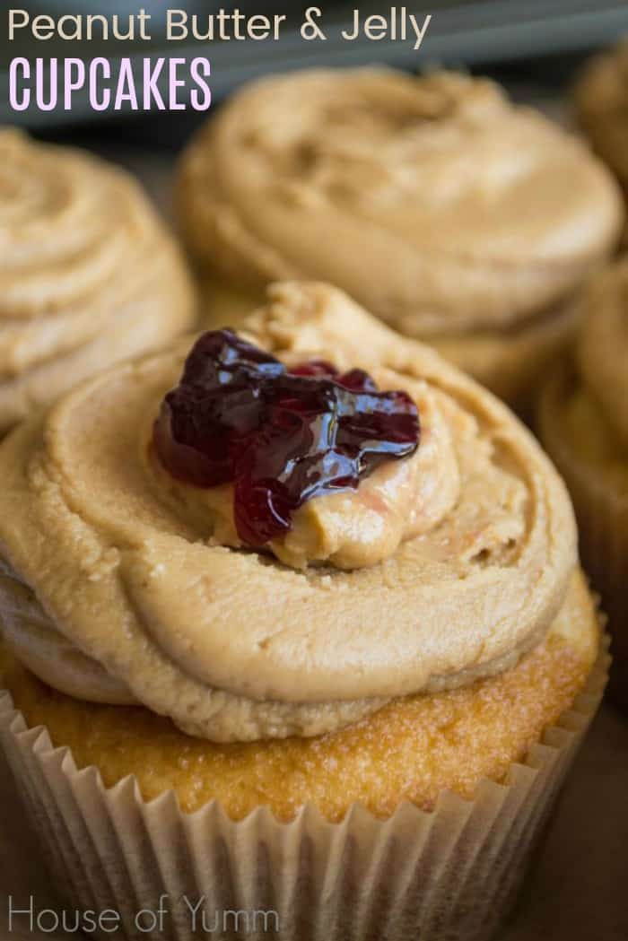 Peanut Butter and Jelly Cupcakes Recipe image with title
