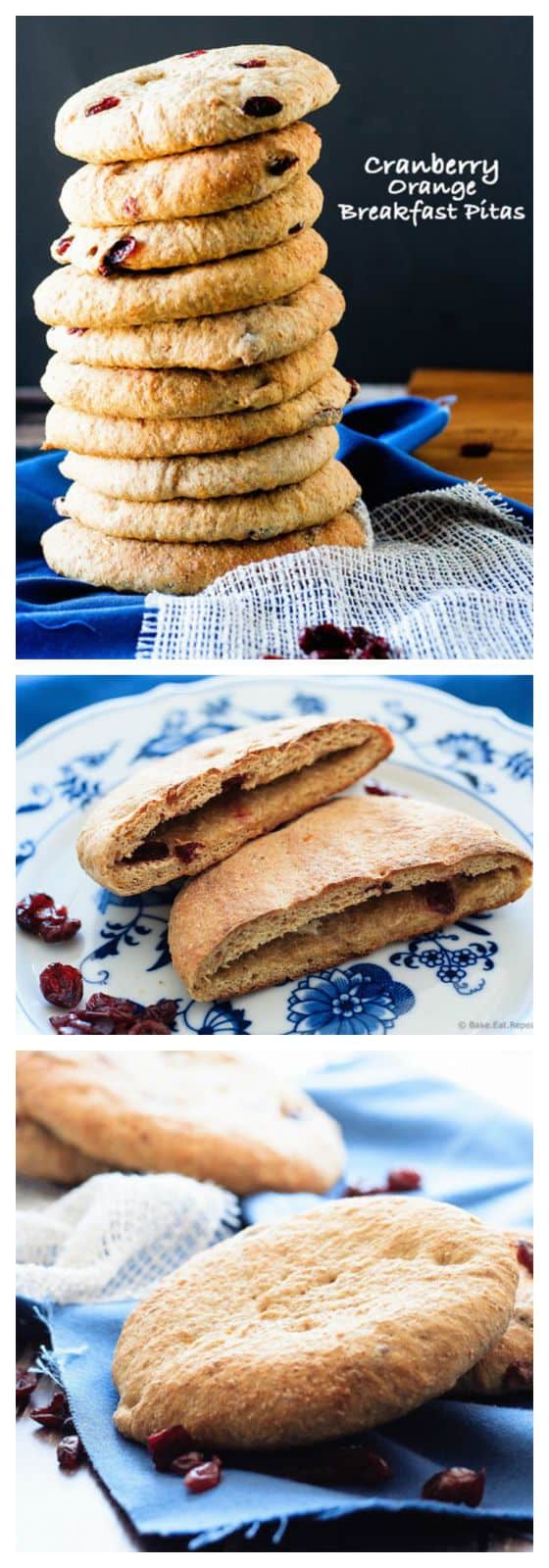 Cranberry Orange Breakfast Pitas - packed with whole grains and flax seed, change up your morning meal with this healthy and tasty toast alternative from bakeeatrepeat.ca for cupcakesandkalechips.com