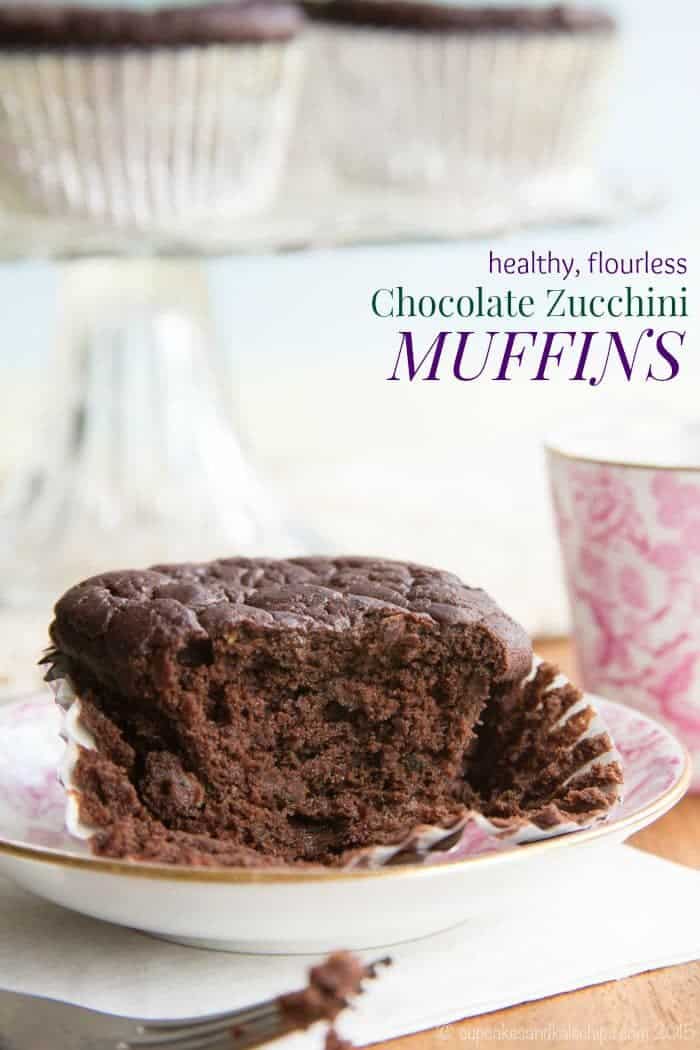 Flourless Healthy Chocolate Zucchini Muffins - so moist and tender, you don't have to tell anyone that this chocolaty breakfast treat is packed with veggies, protein, and fiber. | cupcakesandkalechips.com | gluten free, dairy free and sugar free options