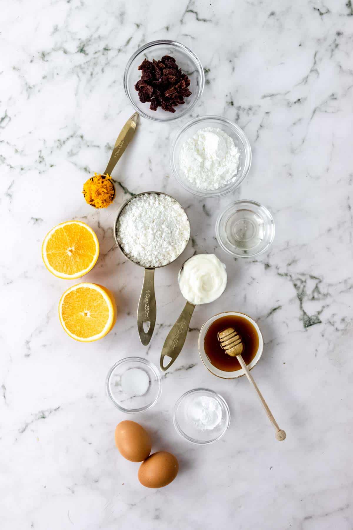 The ingredients for cranberry orange gluten-free pita bread.