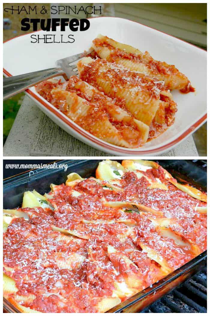 Ham and Spinach Stuffed Shells - a cheesy pasta casserole recipe the whole family will love |mommasmeals.org for cupcakesandkalechips.com