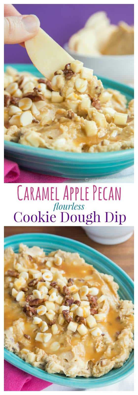 Caramel Apple Pecan Flourless Cookie Dough Dip - a decadent dessert dip with a secret healthy ingredient to balance all that sweet goodness. | cupcakesandkalechips.com | gluten free recipe
