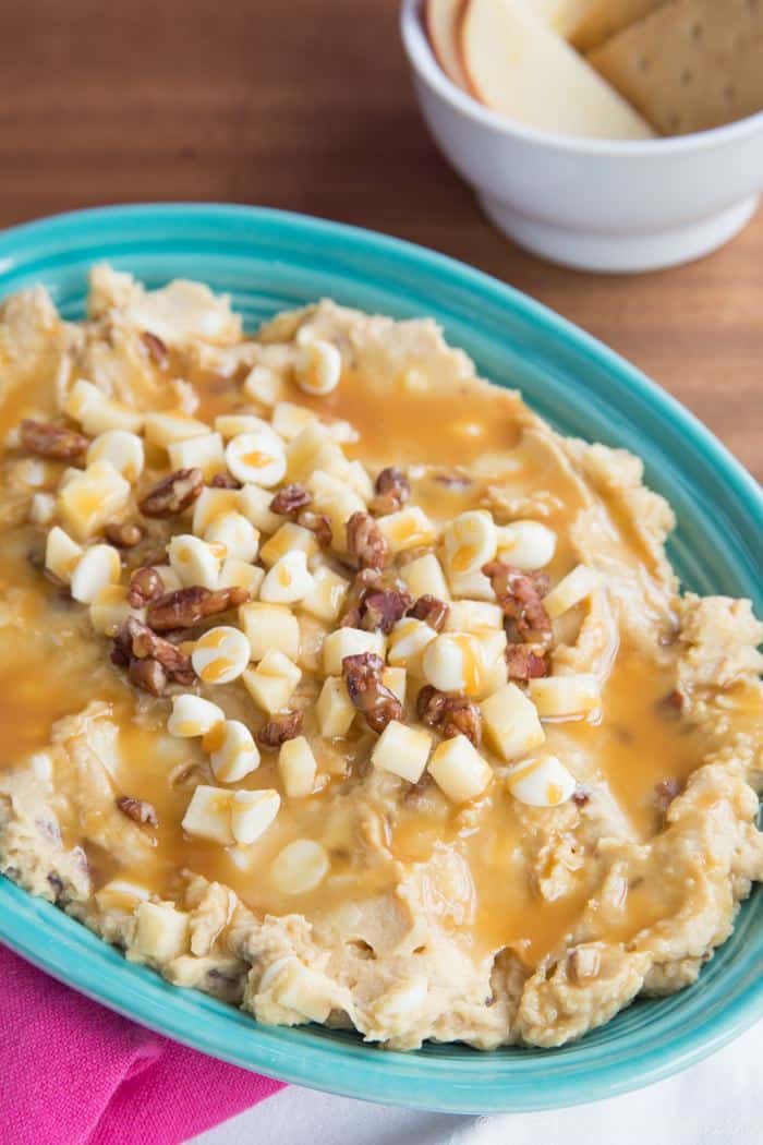 Caramel Apple Pecan Flourless Cookie Dough Dip makes a great dessert dip