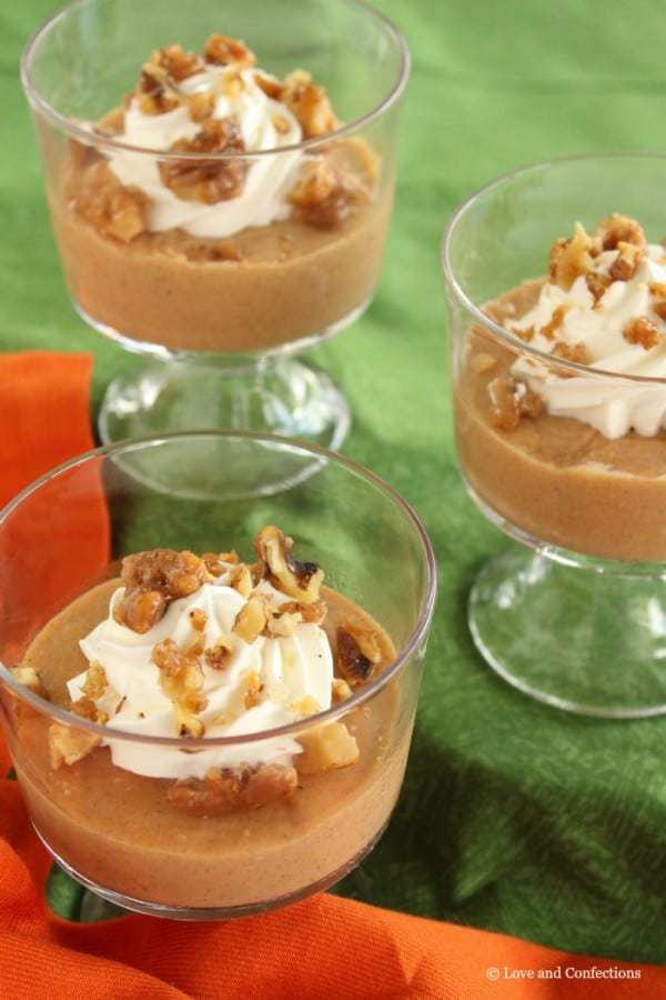 Pumpkin Pie Pudding - a perfect no-bake fall dessert made extra special with freshly whipped cream and candied walnuts | cupcakesandkalechips.com | gluten free recipe