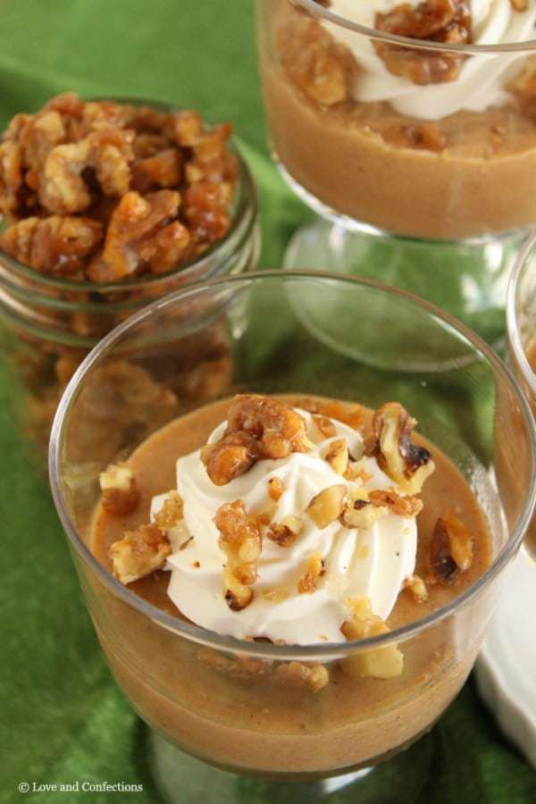 Pumpkin Pie Pudding - a perfect no-bake fall dessert made extra special with freshly whipped cream and candied walnuts | cupcakesandkalechips.com | gluten free recipe