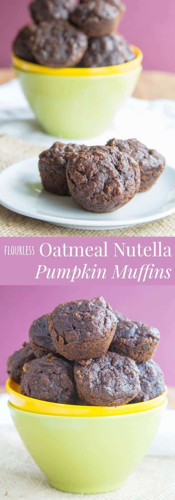 Flourless Oatmeal Nutella Pumpkin Muffins - a healthy sweet treat for breakfast or snack! Plus they are naturally gluten free.