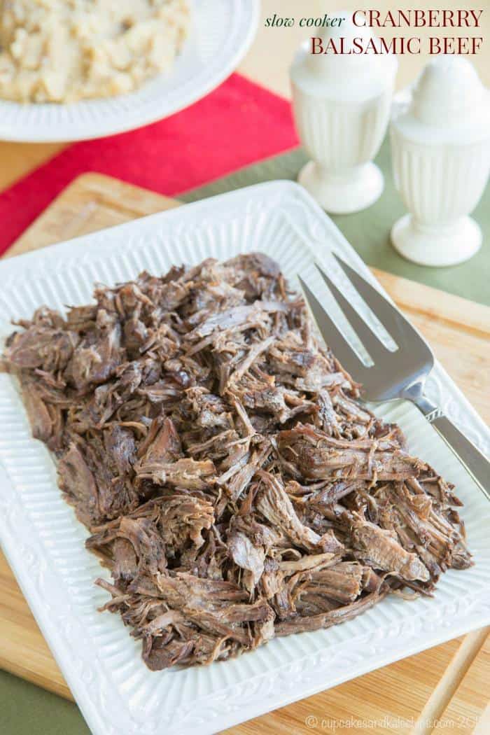 Slow Cooker Cranberry Balsamic Beef - just four ingredients in this easy slow cooker recipe for a tender, fall apart beef roast. #SundaySupper with #GalloFamily #ad | cupcakesandkalechips.com | gluten free