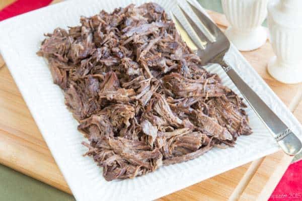 Slow Cooker Cranberry Balsamic Beef - just four ingredients in this easy slow cooker recipe for a tender, fall apart beef roast. #SundaySupper with #GalloFamily #ad | cupcakesandkalechips.com | gluten free