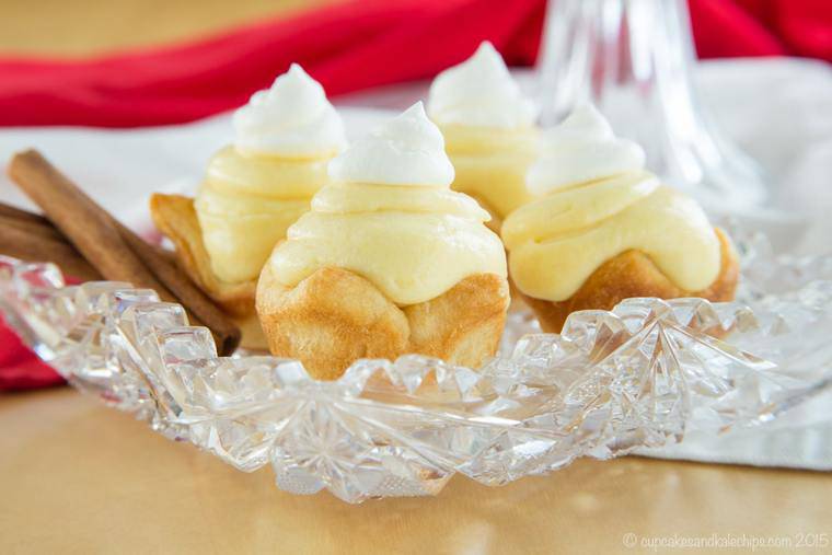 Four Ingredient Mini Cream Pies with eggnog on a crustal plate