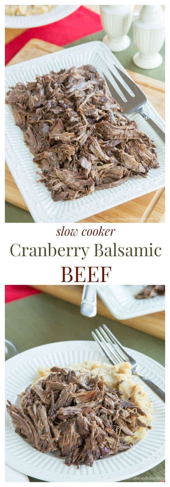 Slow Cooker Cranberry Balsamic Beef - just four ingredients in this easy slow cooker recipe for a tender, fall apart beef roast. #SundaySupper with #GalloFamily #ad | cupcakesandkalechips.com | gluten free